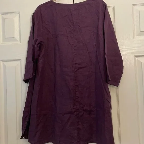 La FIXSUN 100% Linen Purple Tunic Dress Size Medium - Picture 2 of 6